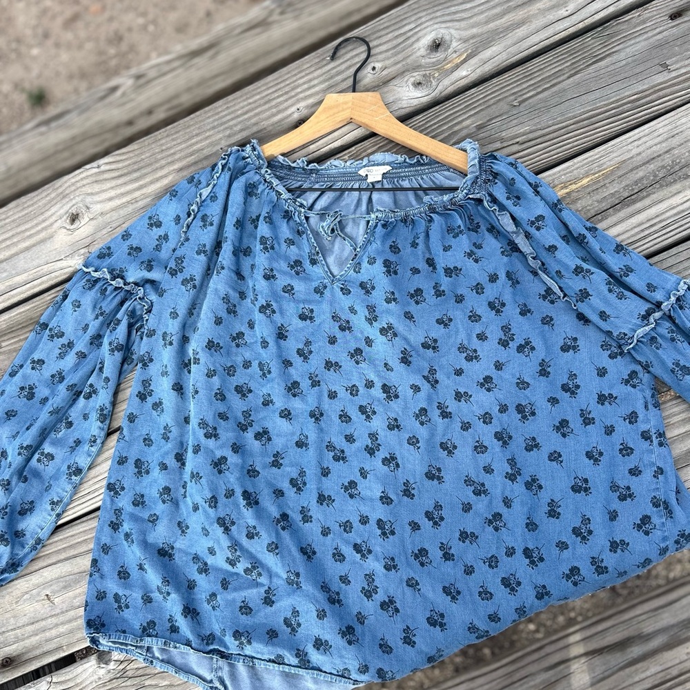 Cato Blue Ruffled Relaxed Blouse